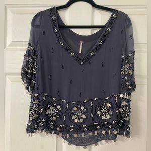Free People Beaded Medallion Boho Metal Coin Embellished Top